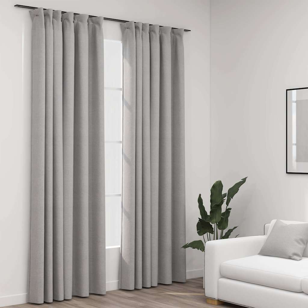 Rideaux Occultants Aspect Lin Et Crochets 2 Pcs 140X225Cm-Gris-2-140 x 225 cm-La-Fabrique-Industrielle