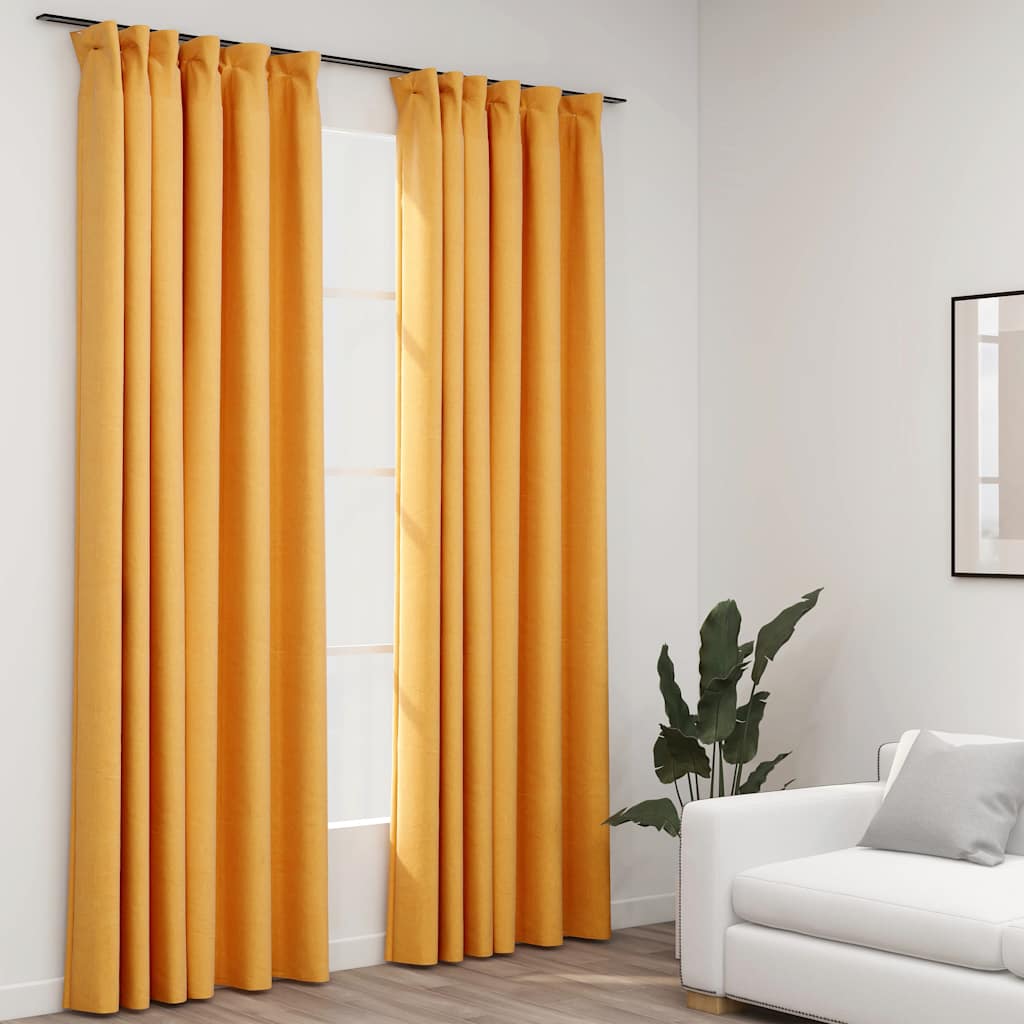 Rideaux Occultants Aspect Lin Et Crochets 2 Pcs 140X225Cm-Jaune-2-140 x 225 cm-La-Fabrique-Industrielle