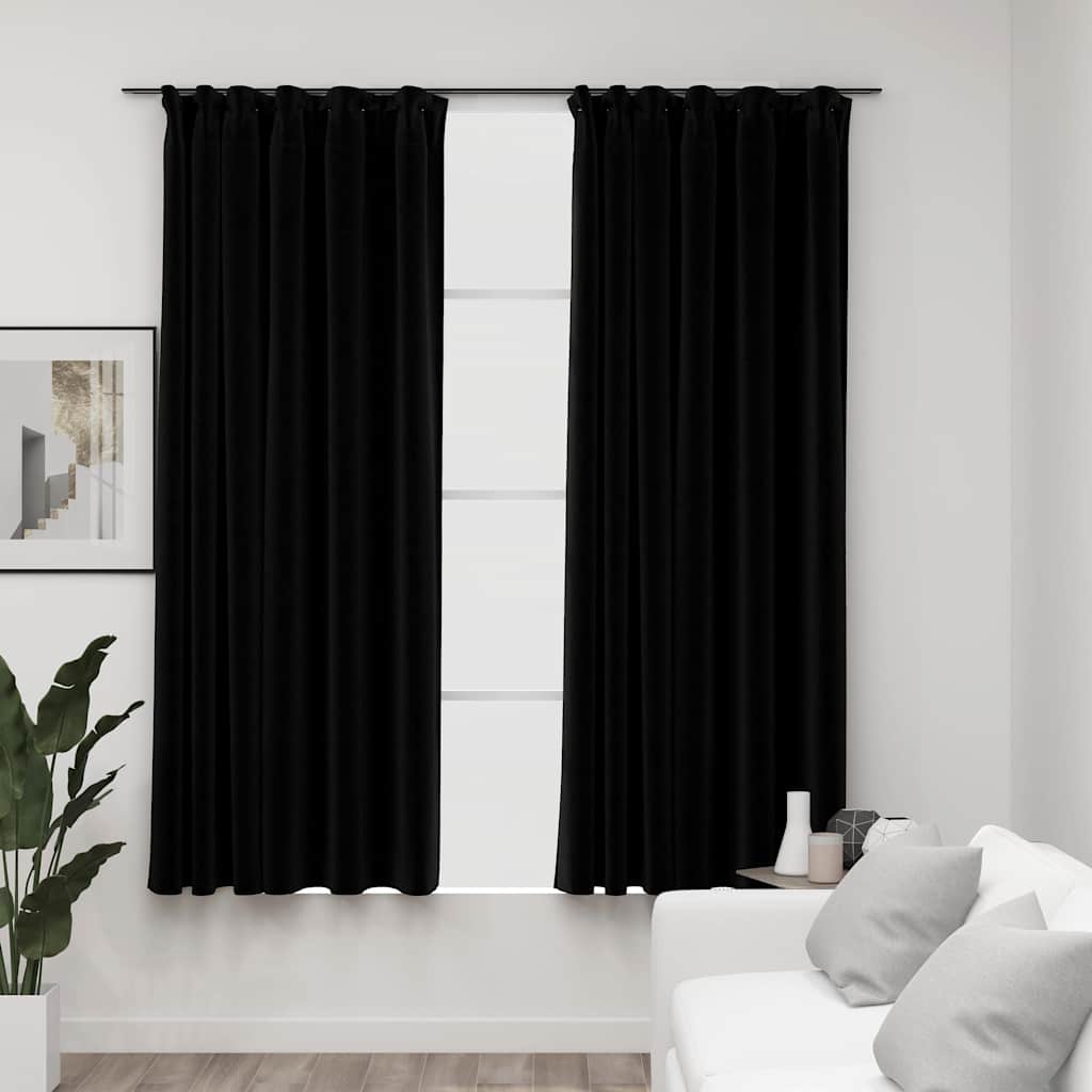 Rideaux Occultants Aspect Lin Et Crochets 2 Pcs 140X225Cm-Noir-2-140 x 175 cm-La-Fabrique-Industrielle