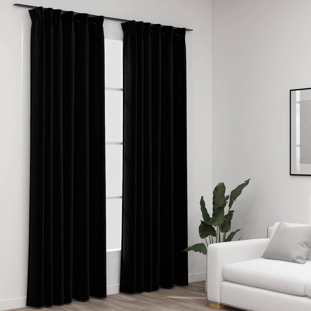 Rideaux Occultants Aspect Lin Et Crochets 2 Pcs 140X225Cm-Noir-2-140 x 225 cm-La-Fabrique-Industrielle