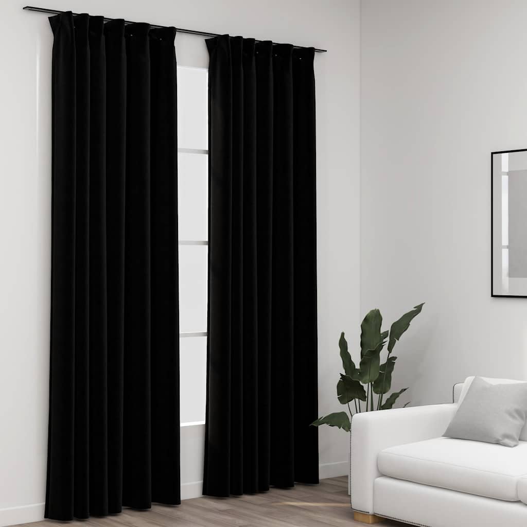 Rideaux Occultants Aspect Lin Et Crochets 2 Pcs 140X225Cm-Noir-2-140 x 245 cm-La-Fabrique-Industrielle