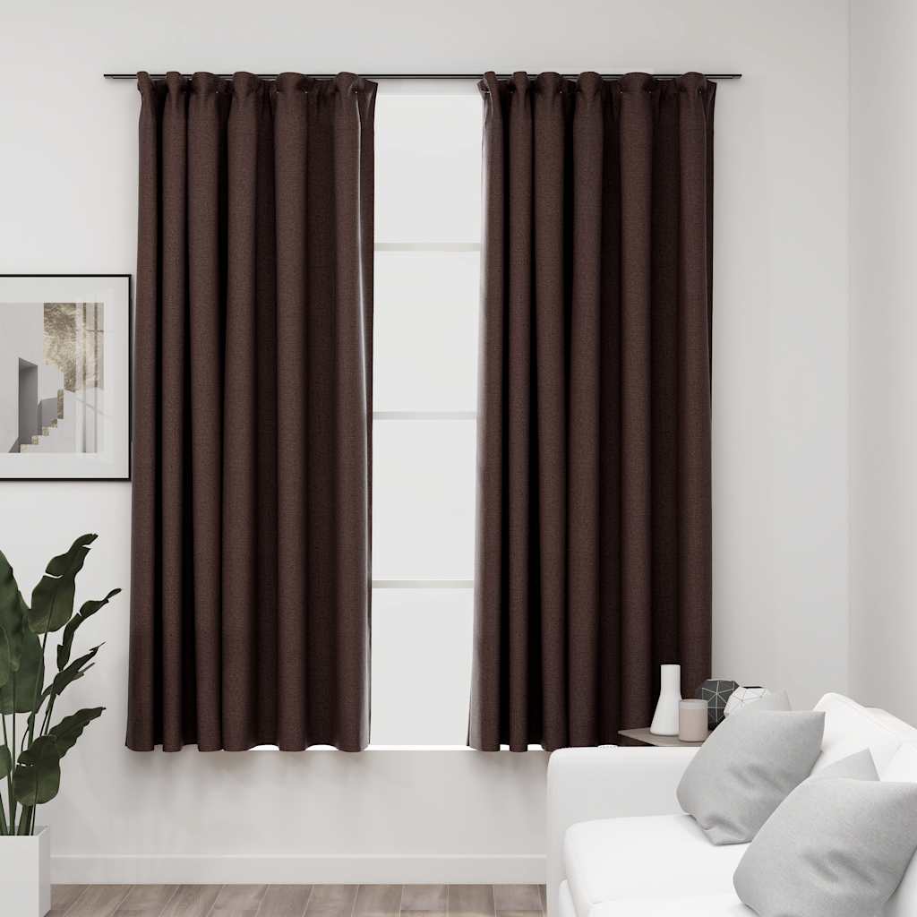 Rideaux Occultants Aspect Lin Et Crochets 2 Pcs 140X225Cm-Taupe-2-140 x 175 cm-La-Fabrique-Industrielle