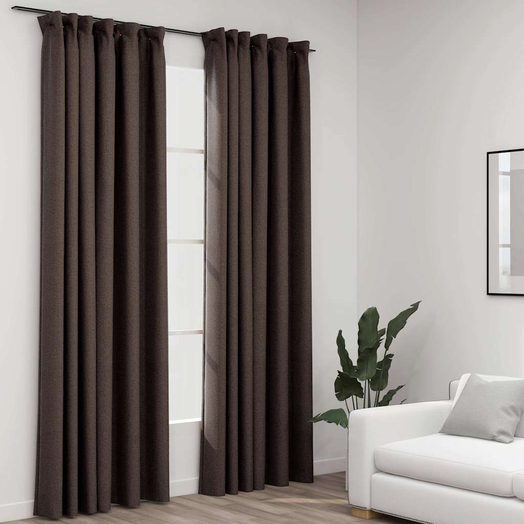 Rideaux Occultants Aspect Lin Et Crochets 2 Pcs 140X225Cm-Taupe-2-140 x 245 cm-La-Fabrique-Industrielle