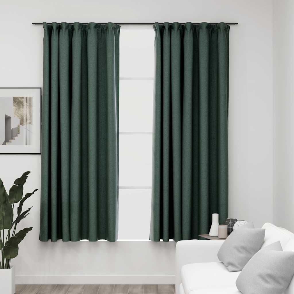 Rideaux Occultants Aspect Lin Et Crochets 2 Pcs 140X225Cm-Vert-2-140 x 175 cm-La-Fabrique-Industrielle