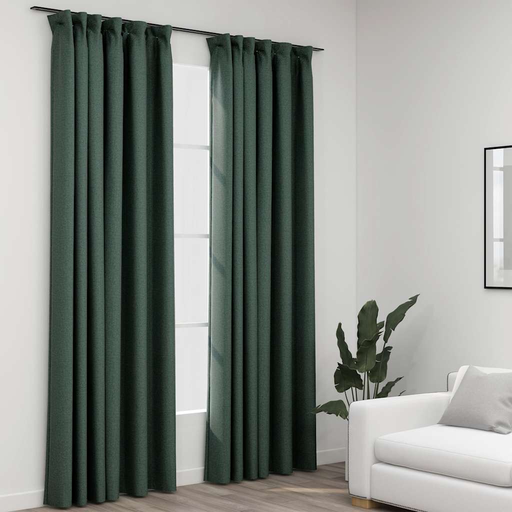 Rideaux Occultants Aspect Lin Et Crochets 2 Pcs 140X225Cm-Vert-2-140 x 225 cm-La-Fabrique-Industrielle