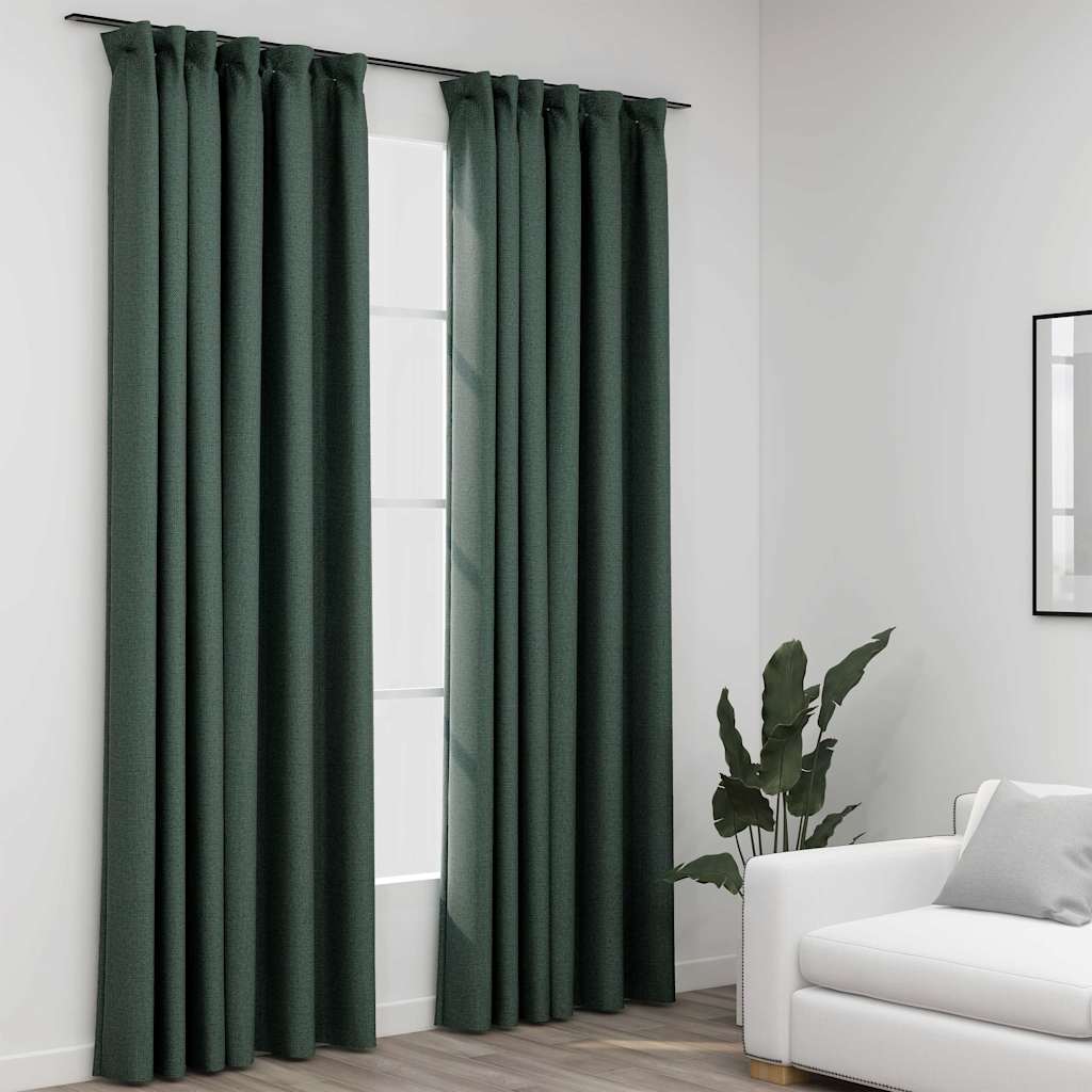 Rideaux Occultants Aspect Lin Et Crochets 2 Pcs 140X225Cm-Vert-2-140 x 245 cm-La-Fabrique-Industrielle