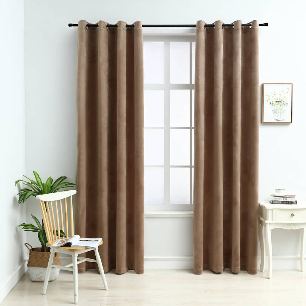 Rideaux Occultants Et Anneaux 2Pcs Velours 140X225Cm-Beige-2-140 x 245 cm-La-Fabrique-Industrielle