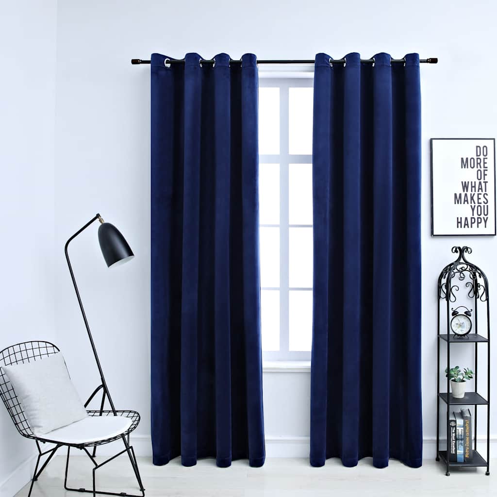 Rideaux Occultants Et Anneaux 2Pcs Velours 140X225Cm-Bleu foncé-2-140 x 225 cm-La-Fabrique-Industrielle