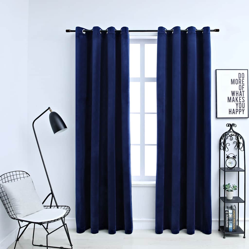 Rideaux Occultants Et Anneaux 2Pcs Velours 140X225Cm-Bleu foncé-2-140 x 245 cm-La-Fabrique-Industrielle