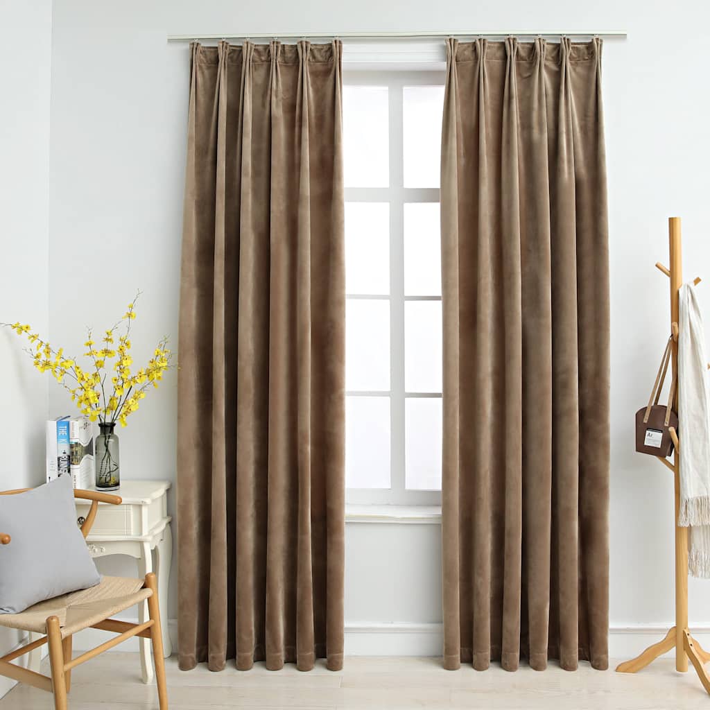 Rideaux Occultants Et Crochet 2Pcs Velours 140X245Cm-Beige-2-140 x 175 cm-La-Fabrique-Industrielle