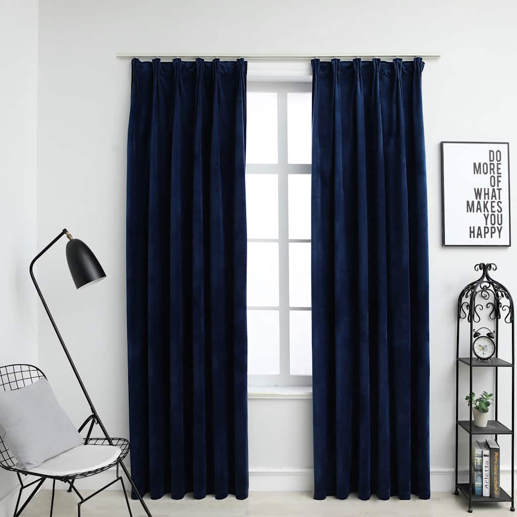 Rideaux Occultants Et Crochet 2Pcs Velours 140X245Cm-Bleu foncé-2-140 x 225 cm-La-Fabrique-Industrielle