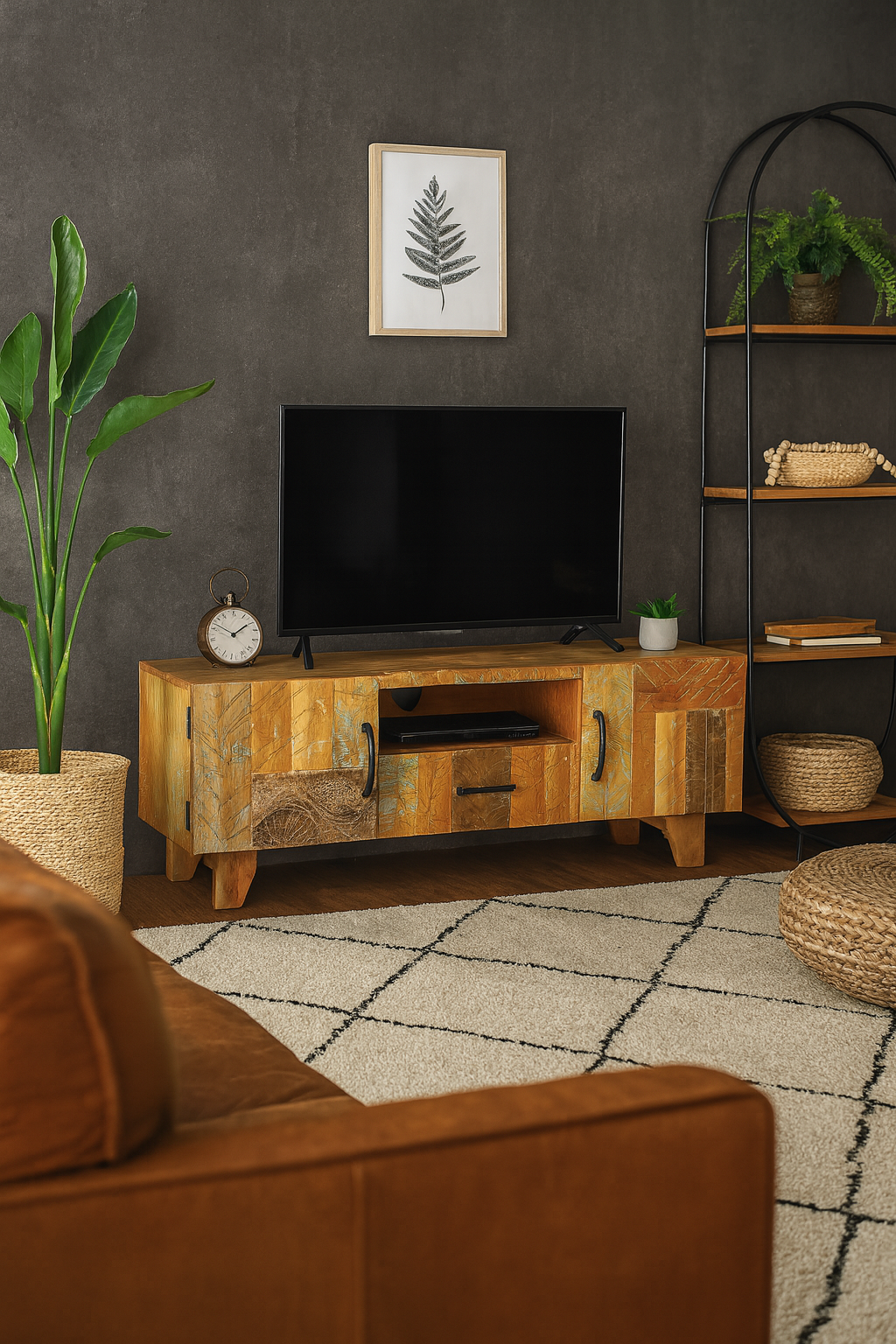 Meuble TV Industriel en Bois de Récupération 120 cm