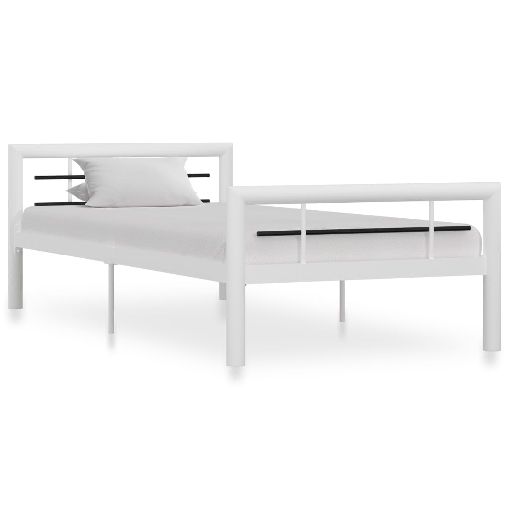 Structure de Lit en Métal Noir et Blanc-Blanc et noir-90 x 200 cm-La-Fabrique-Industrielle