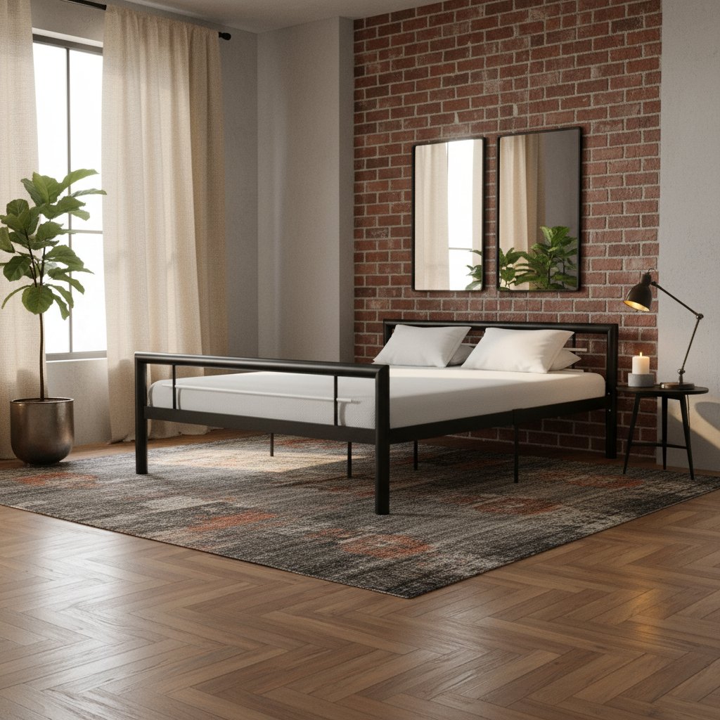 Structure de Lit en Métal Noir et Blanc