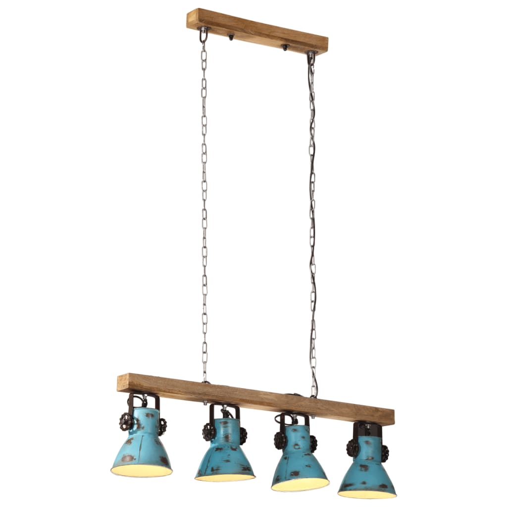 Suspension Luminaire Industriel en Fer et Bois-Bleu-1-La-Fabrique-Industrielle