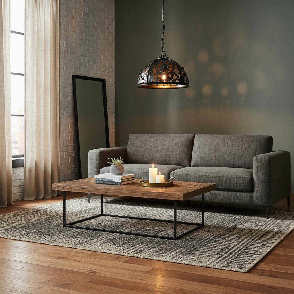 Suspension Industrielle Noire avec Abat-Jour en Fer