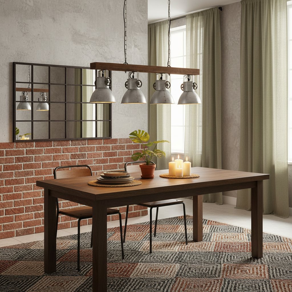 Suspension Industrielle en Bois et Fer Vintage