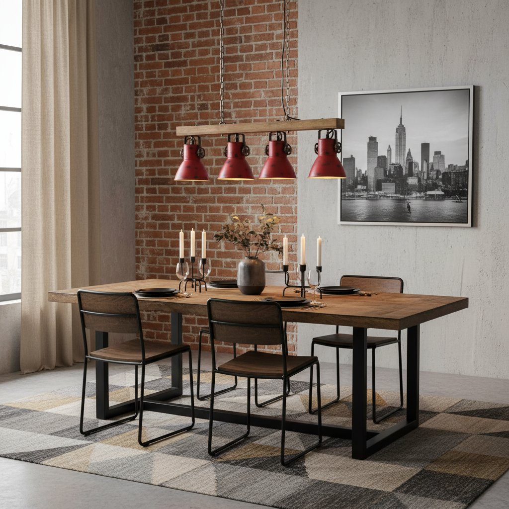 Suspension Luminaire Industriel en Fer et Bois