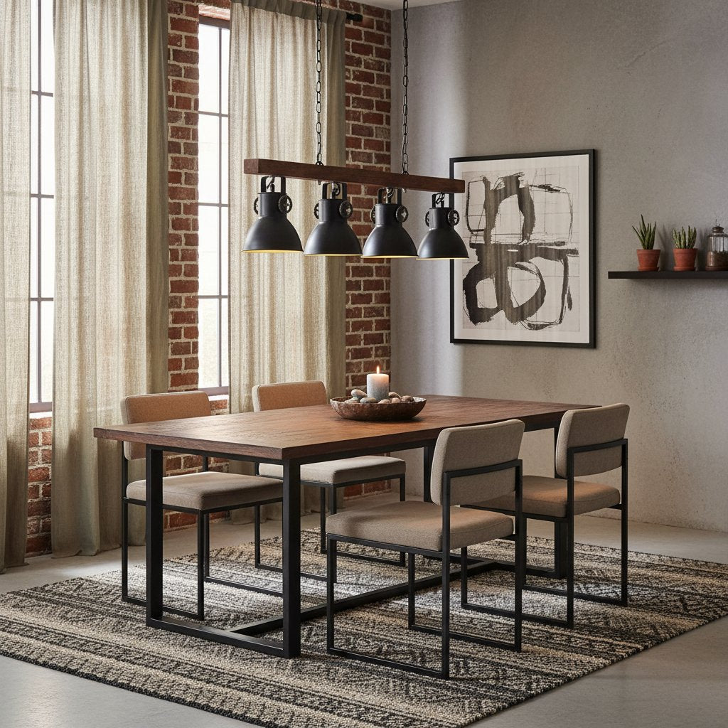 Suspension Luminaire Style Industriel en Bois et Fer