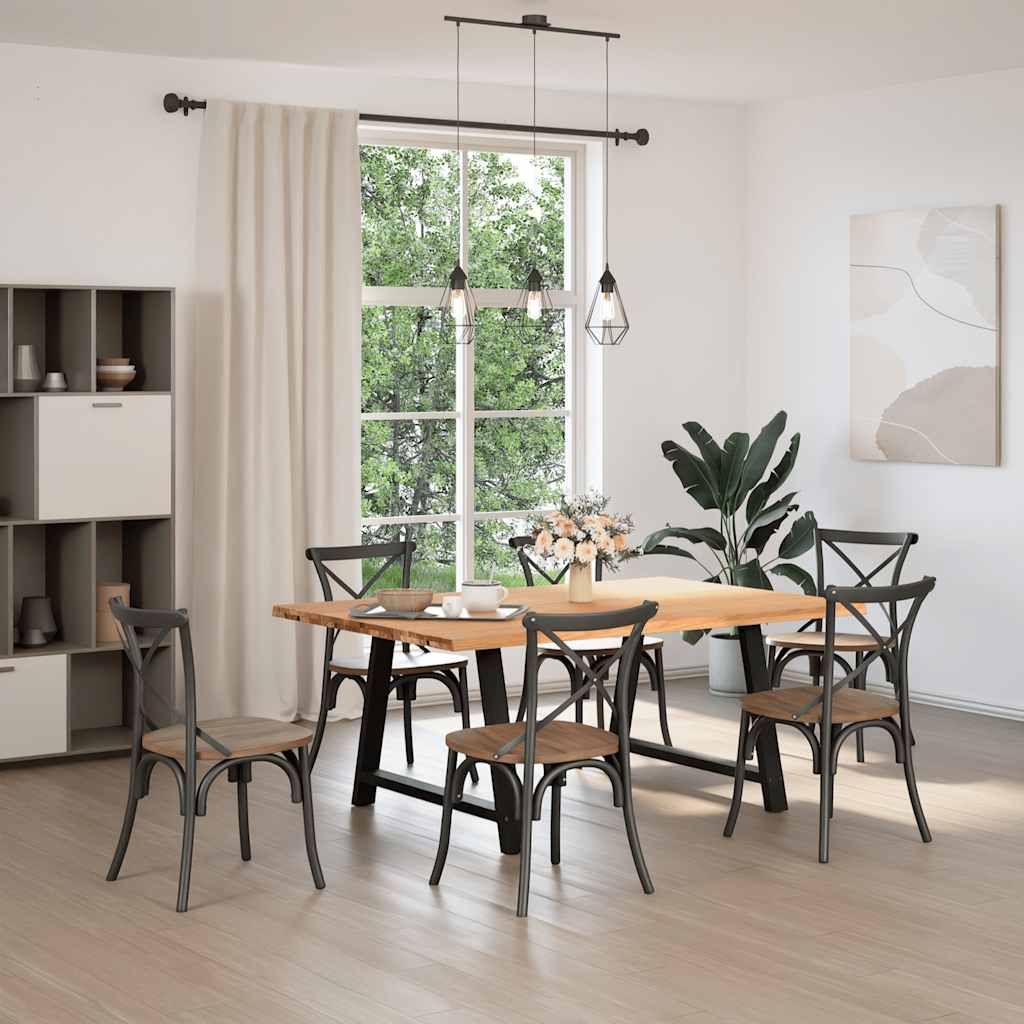 Table À Manger Avec Bord Naturel 180X100X74Cm Bois Massif Chêne Noir-La-Fabrique-Industrielle