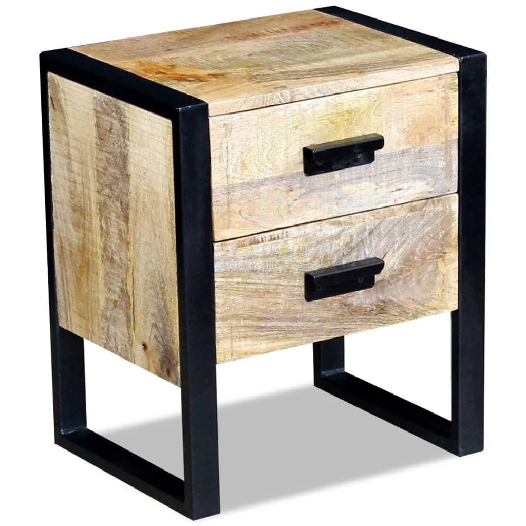Table Auxiliaire À 2 Tiroirs Bois Manguier Massif 43X33X51 Cm-La-Fabrique-Industrielle