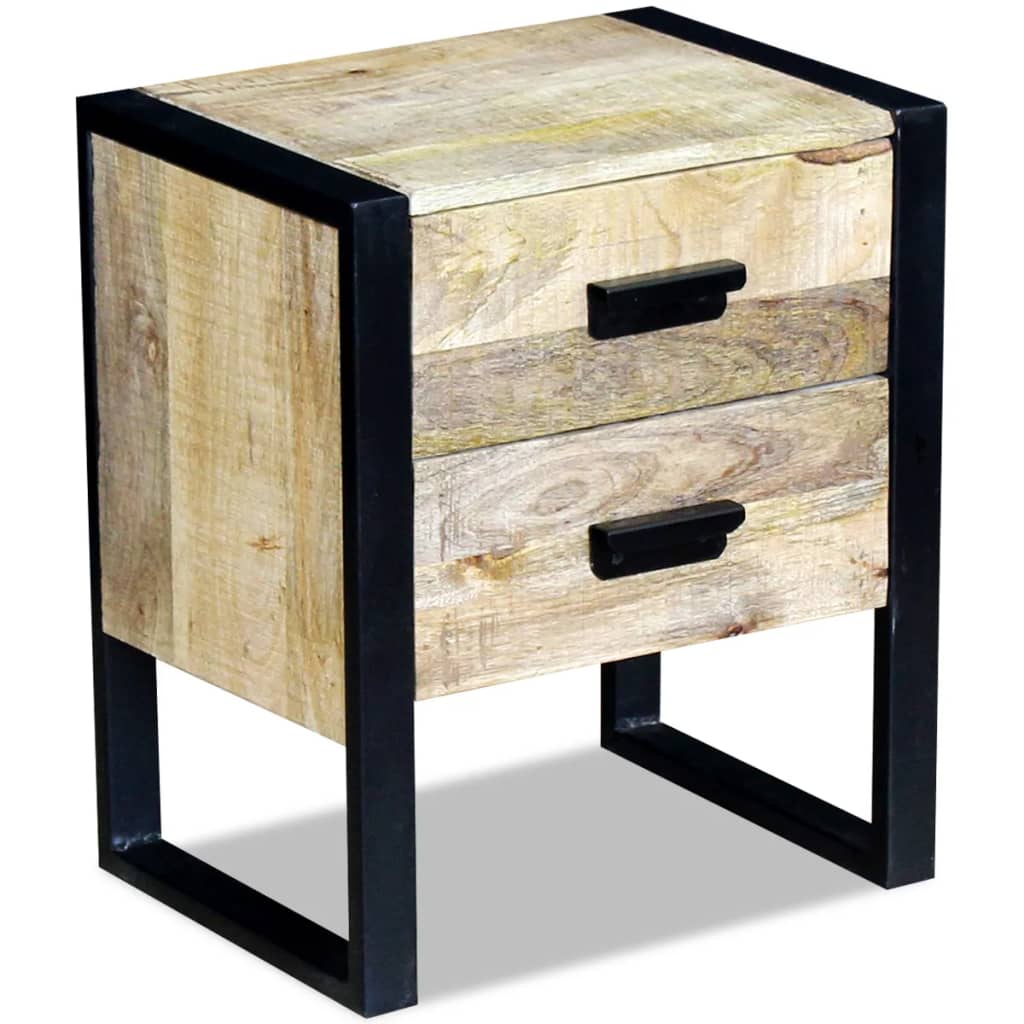 Table Auxiliaire À 2 Tiroirs Bois Manguier Massif 43X33X51 Cm-La-Fabrique-Industrielle