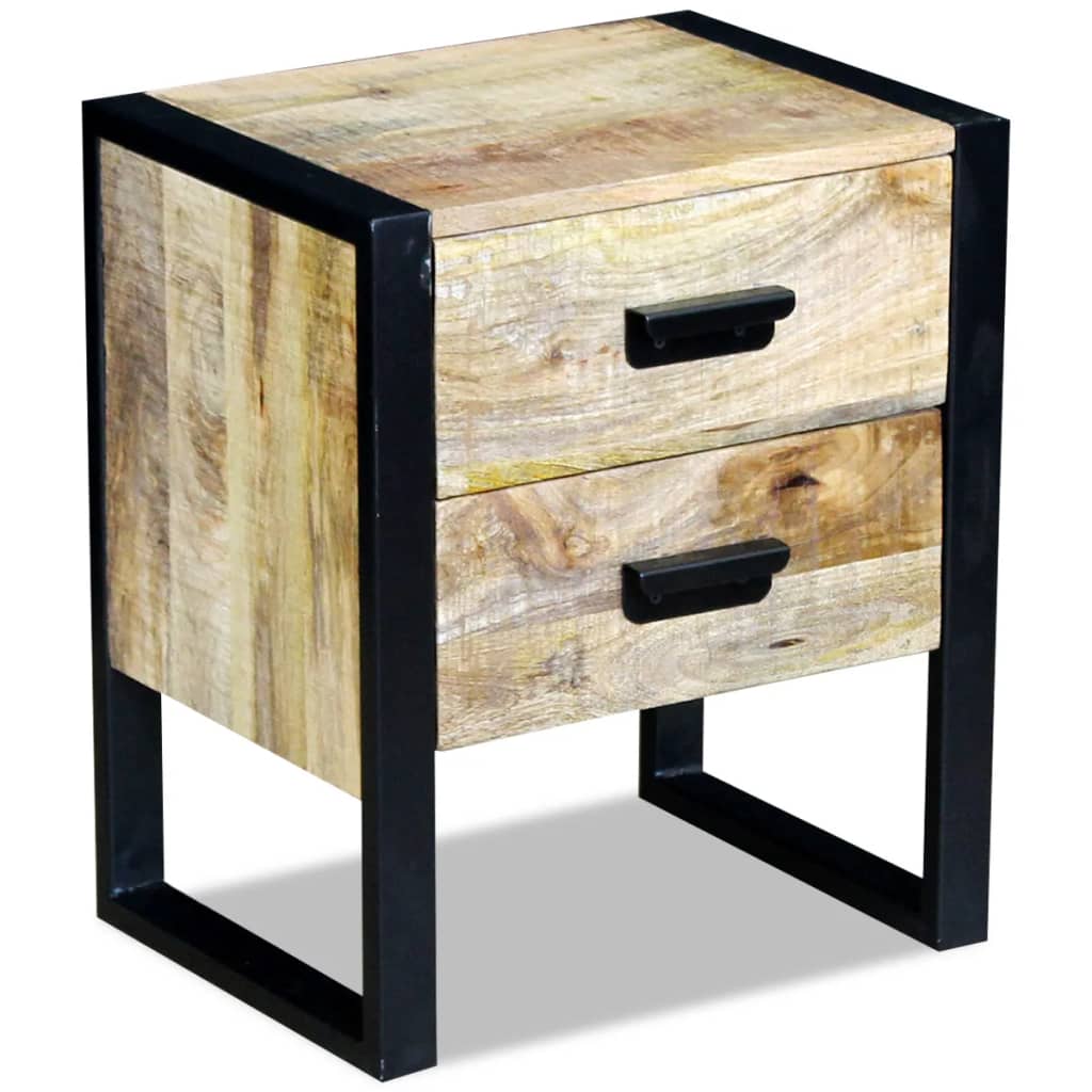 Table Auxiliaire À 2 Tiroirs Bois Manguier Massif 43X33X51 Cm-La-Fabrique-Industrielle