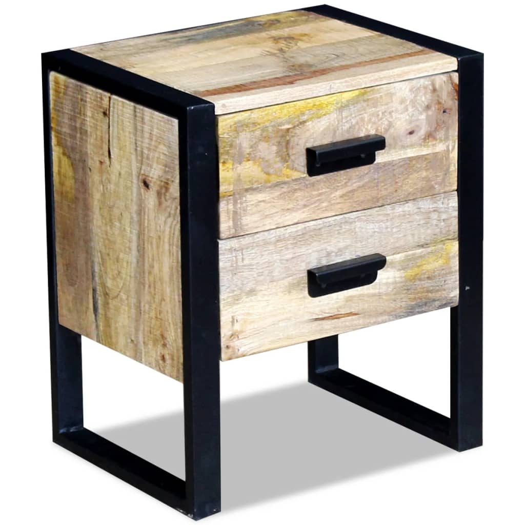 Table Auxiliaire À 2 Tiroirs Bois Manguier Massif 43X33X51 Cm-La-Fabrique-Industrielle