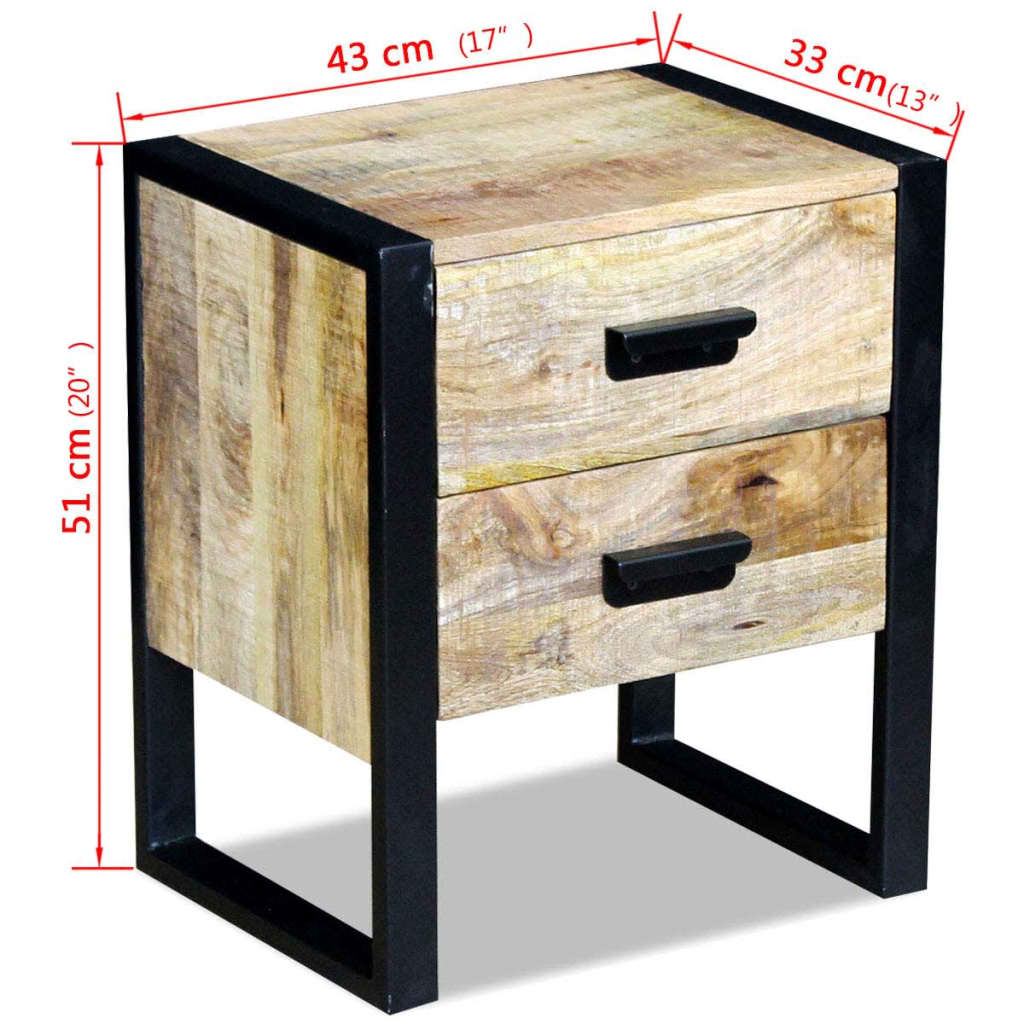 Table Auxiliaire À 2 Tiroirs Bois Manguier Massif 43X33X51 Cm-La-Fabrique-Industrielle
