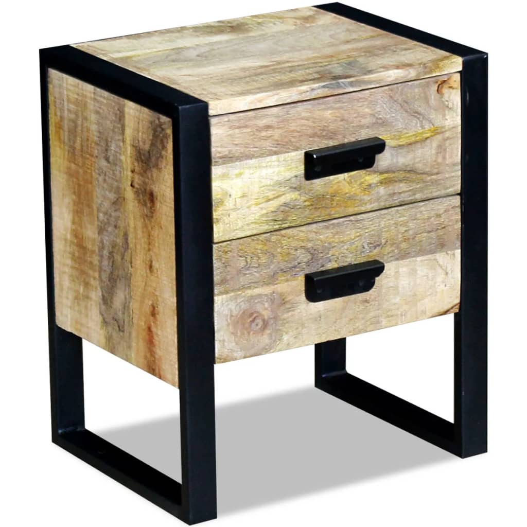 Table Auxiliaire À 2 Tiroirs Bois Manguier Massif 43X33X51 Cm-La-Fabrique-Industrielle