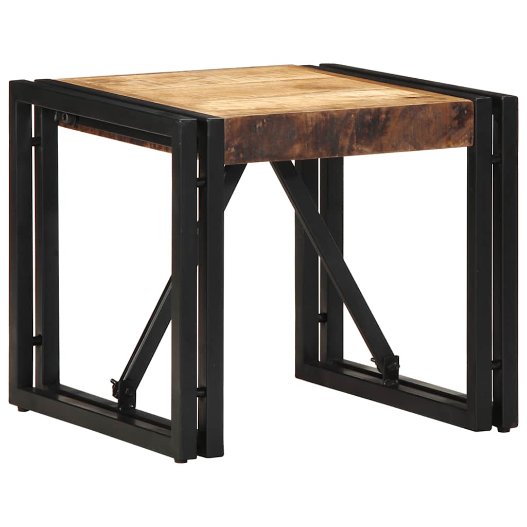 Table Basse Carrée en Bois et Métal Indus-Bois de manguier brut massif-1-40 x 40 x 35 cm-La-Fabrique-Industrielle