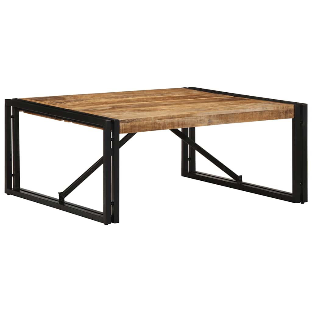 Table Basse Carrée en Bois et Métal Indus-Bois de manguier brut massif-1-80 x 80 x 35 cm-La-Fabrique-Industrielle