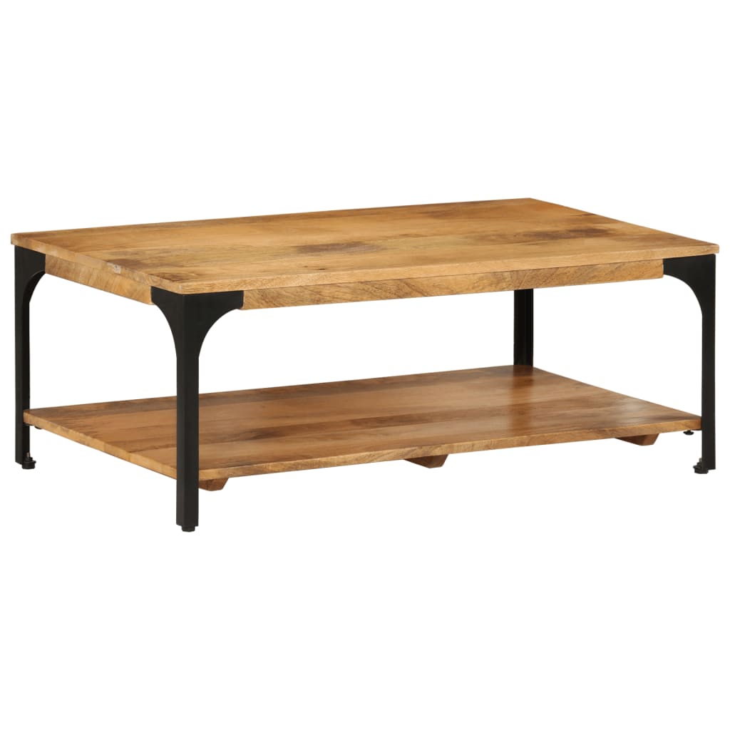 Table Basse Double Niveaux en Bois et Acier-bois de manguier massif-1-100 x 55 x 38 cm-La-Fabrique-Industrielle