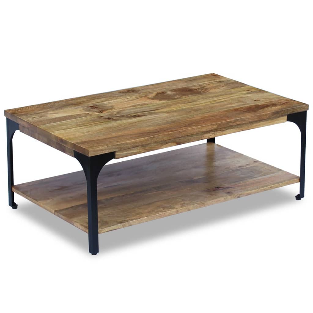 Table Basse Double Niveaux en Bois et Acier-bois de manguier massif-1-100 x 60 x 38 cm-La-Fabrique-Industrielle