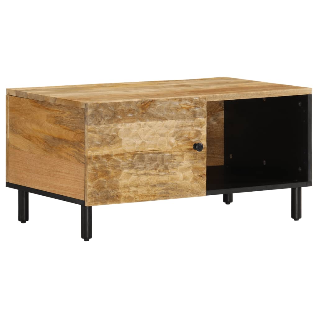 Table Basse Élégante en Métal Noir et Bois d'Acacia-Naturel-bois de manguier massif-1-La-Fabrique-Industrielle