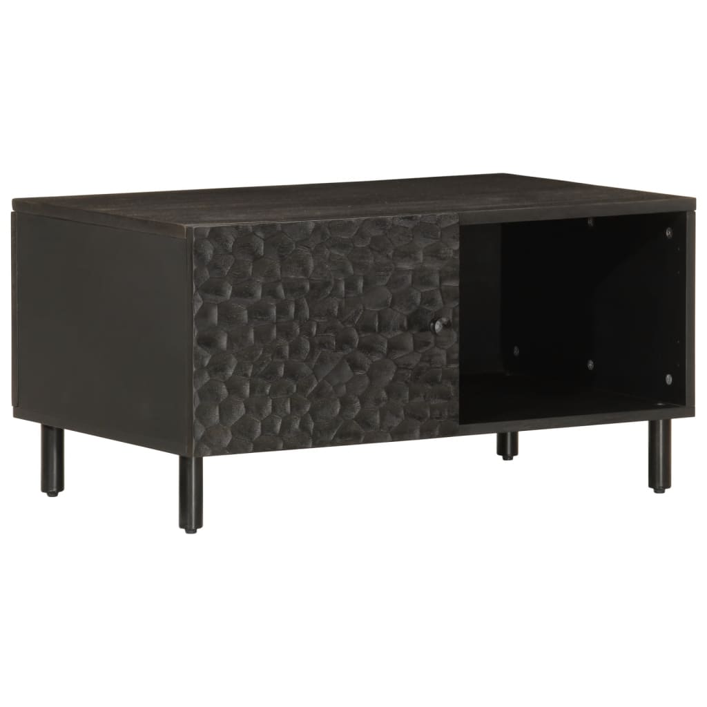 Table Basse Élégante en Métal Noir et Bois d'Acacia-Noir-bois de manguier massif-1-La-Fabrique-Industrielle