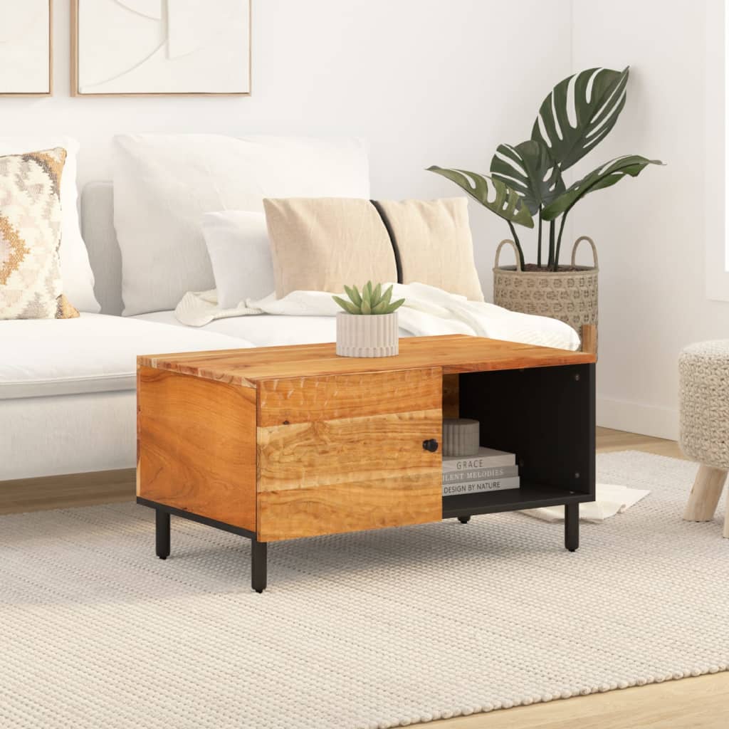 Table Basse Élégante en Métal Noir et Bois d'Acacia-La-Fabrique-Industrielle