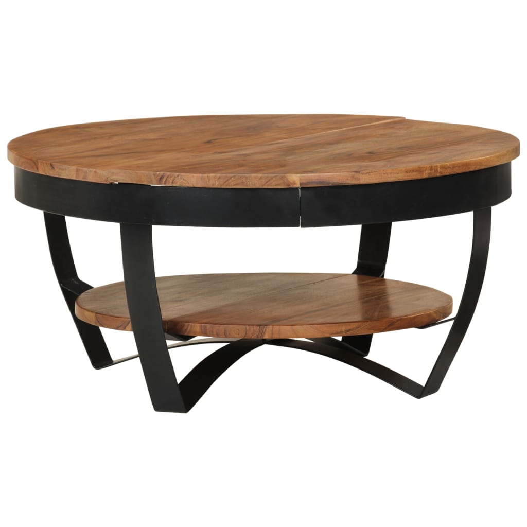 Table Basse Industrielle Ronde en Bois Recyclé et Acier-Bois d'acacia massif-1-65 x 32 cm-La-Fabrique-Industrielle