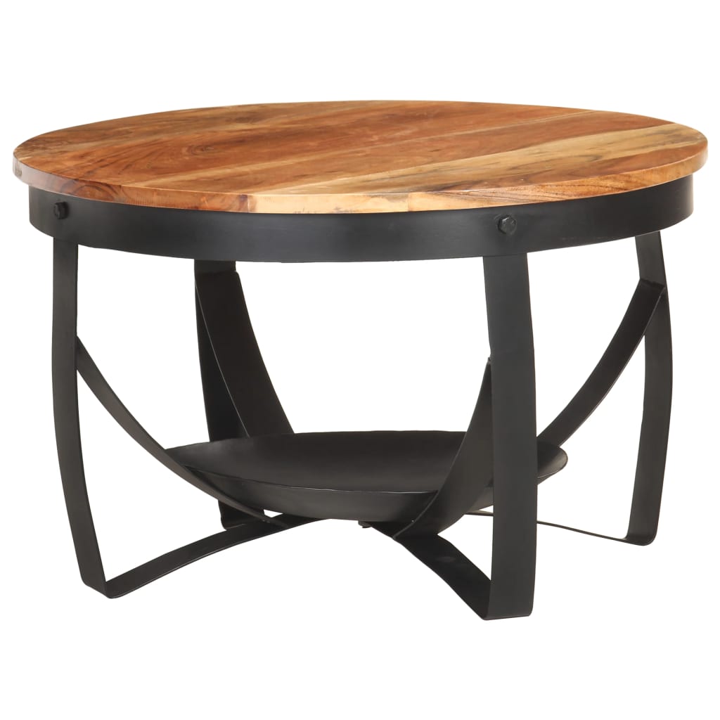 Table Basse Industrielle Ronde en Bois Recyclé et Acier-Bois d'acacia massif-1-68 x 43 cm-La-Fabrique-Industrielle