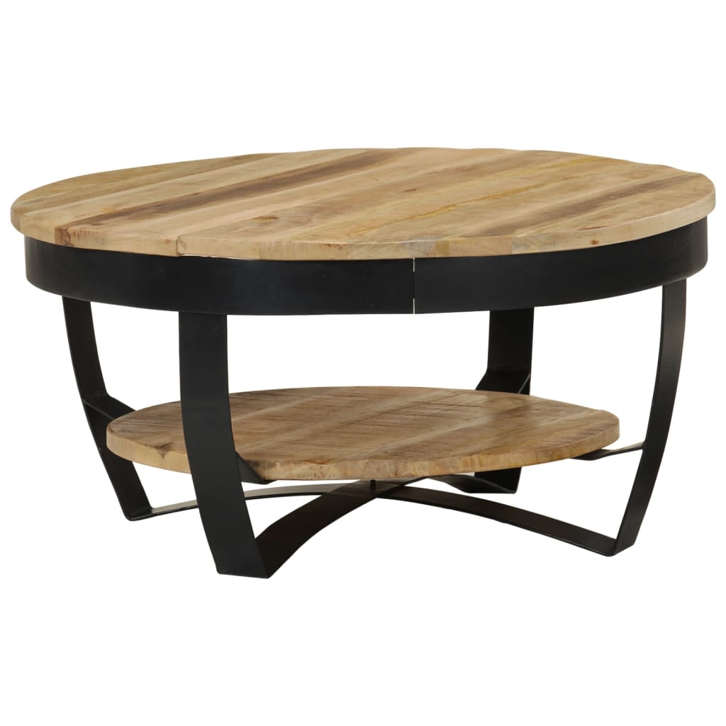 Table Basse Industrielle Ronde en Bois Recyclé et Acier-Bois de manguier massif-1-65 x 32 cm-La-Fabrique-Industrielle
