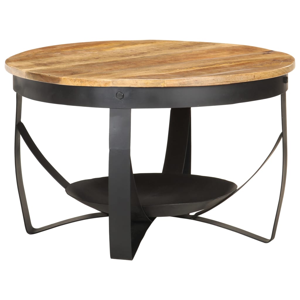 Table Basse Industrielle Ronde en Bois Recyclé et Acier-Bois de manguier massif-1-68 x 43 cm-La-Fabrique-Industrielle
