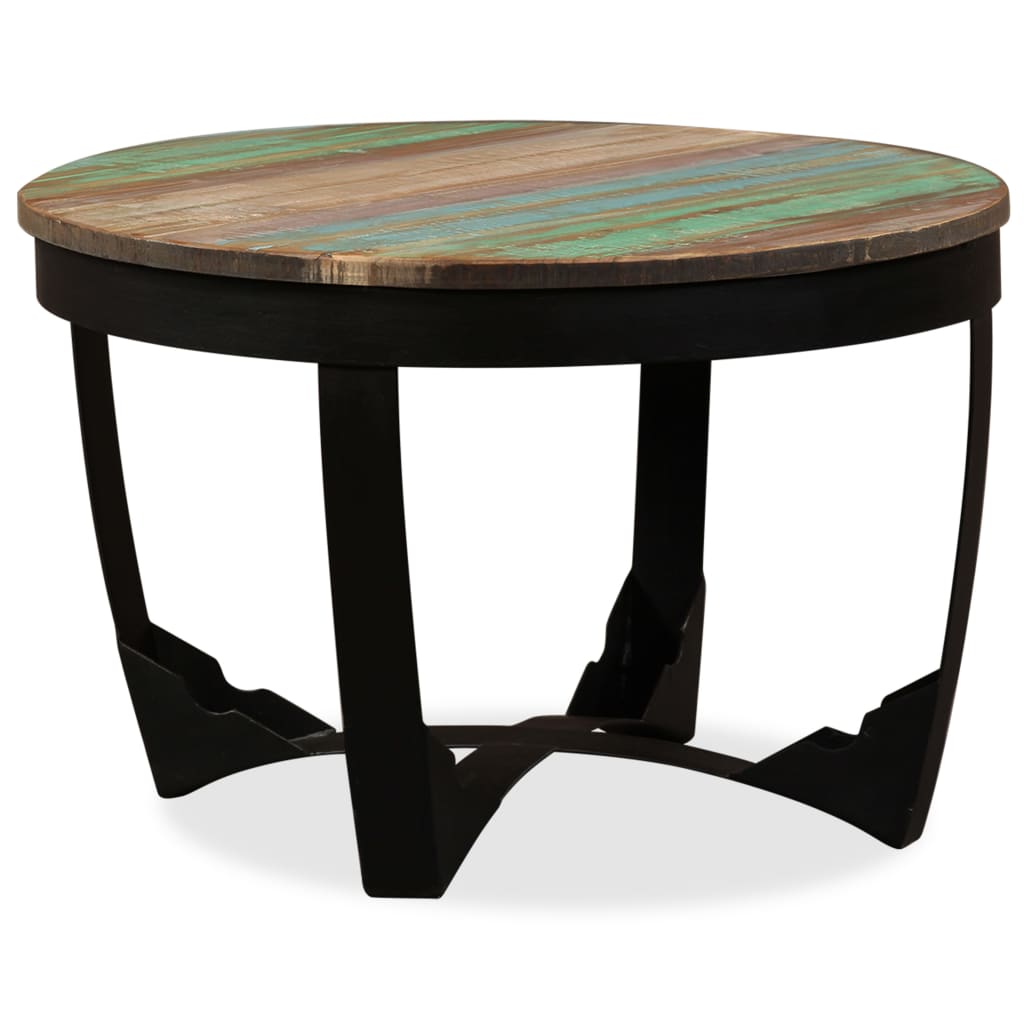 Table Basse Industrielle Ronde en Bois Recyclé et Acier-Bois de récupération massif-1-60 x 40 cm-La-Fabrique-Industrielle