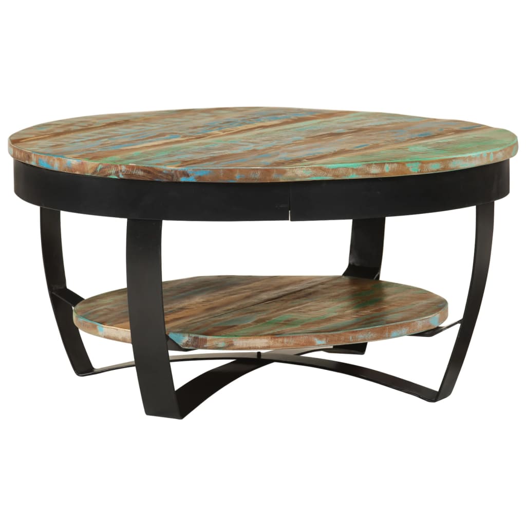 Table Basse Industrielle Ronde en Bois Recyclé et Acier-Bois de récupération massif-1-65 x 32 cm-La-Fabrique-Industrielle