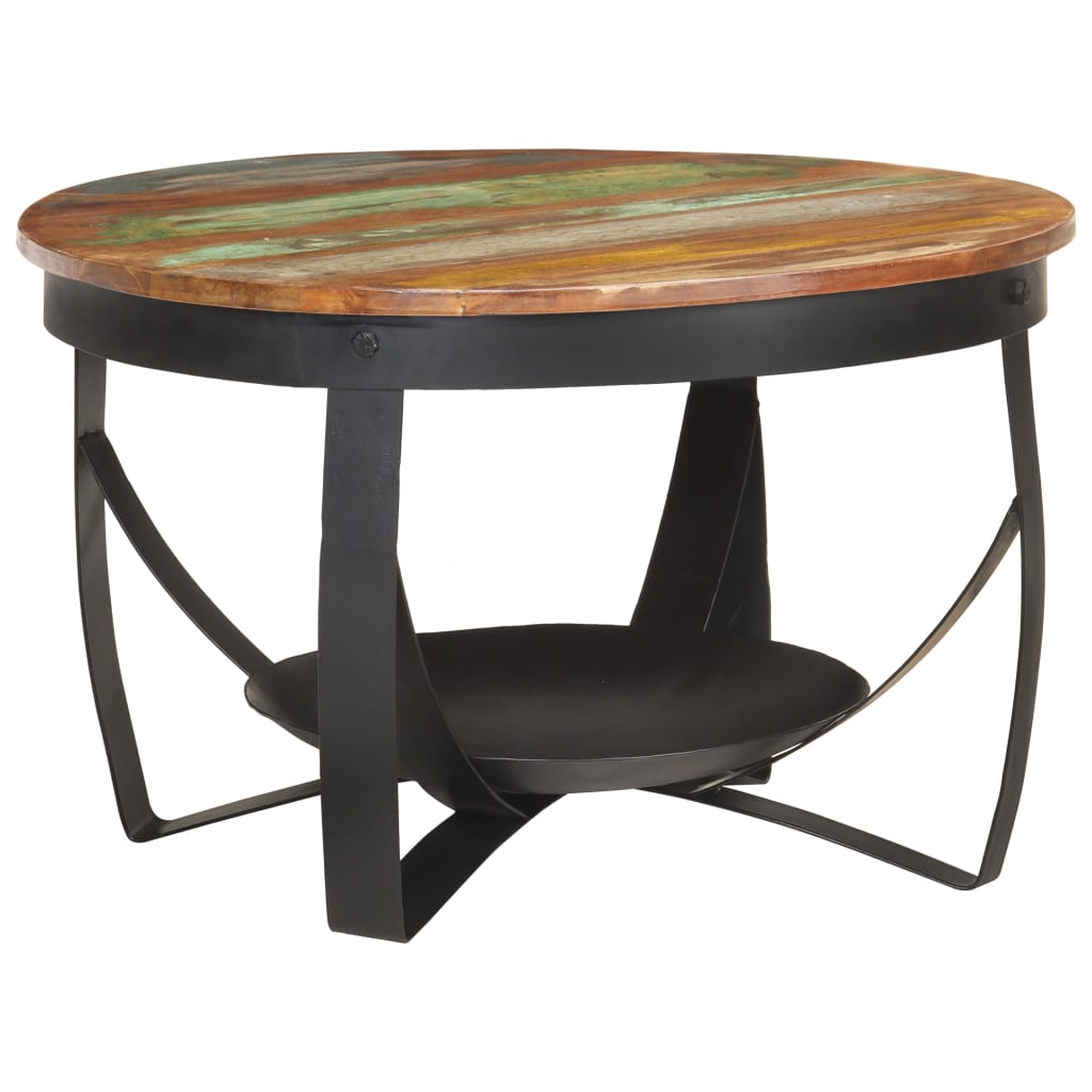 Table Basse Industrielle Ronde en Bois Recyclé et Acier-Bois de récupération massif-1-68 x 43 cm-La-Fabrique-Industrielle