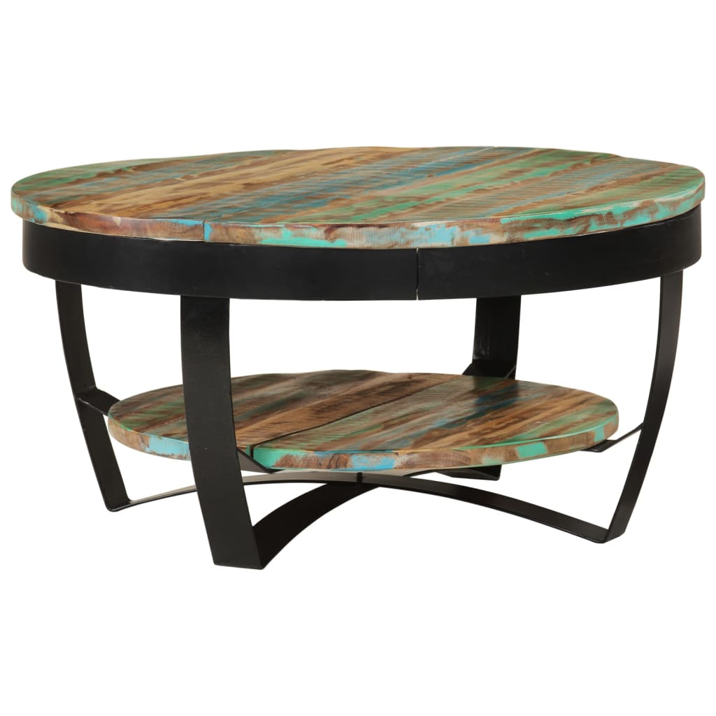Table Basse Industrielle Ronde en Bois Recyclé et Acier-La-Fabrique-Industrielle