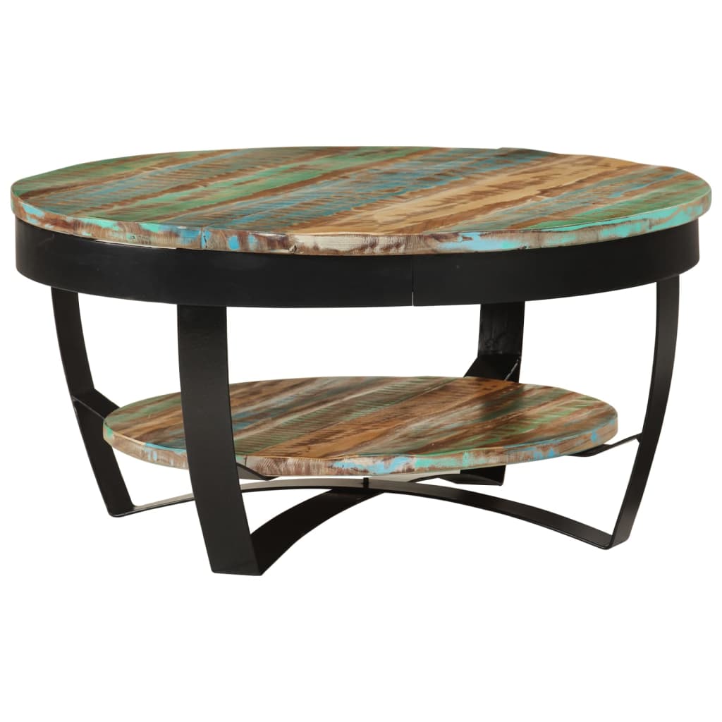 Table Basse Industrielle Ronde en Bois Recyclé et Acier-La-Fabrique-Industrielle