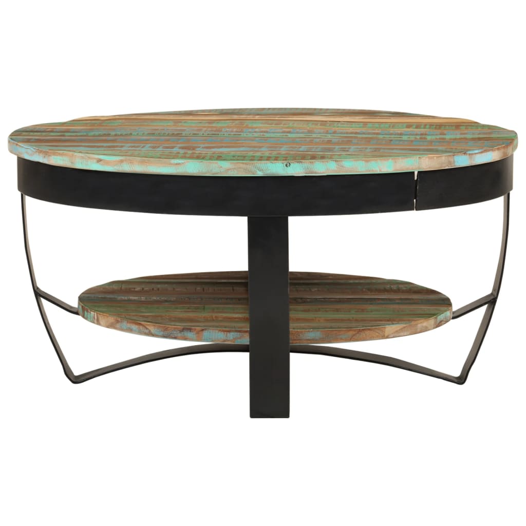 Table Basse Industrielle Ronde en Bois Recyclé et Acier-La-Fabrique-Industrielle