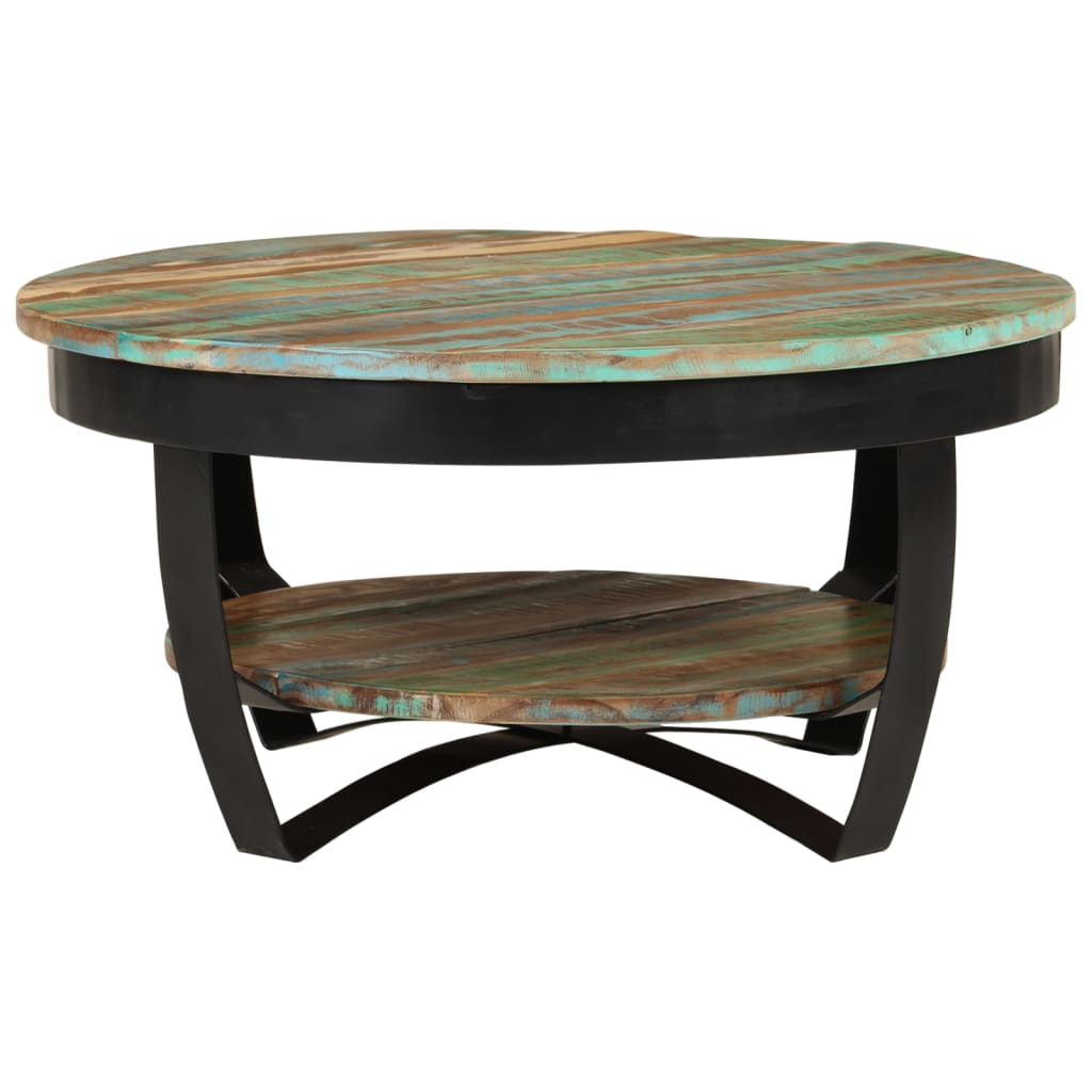 Table Basse Industrielle Ronde en Bois Recyclé et Acier-La-Fabrique-Industrielle
