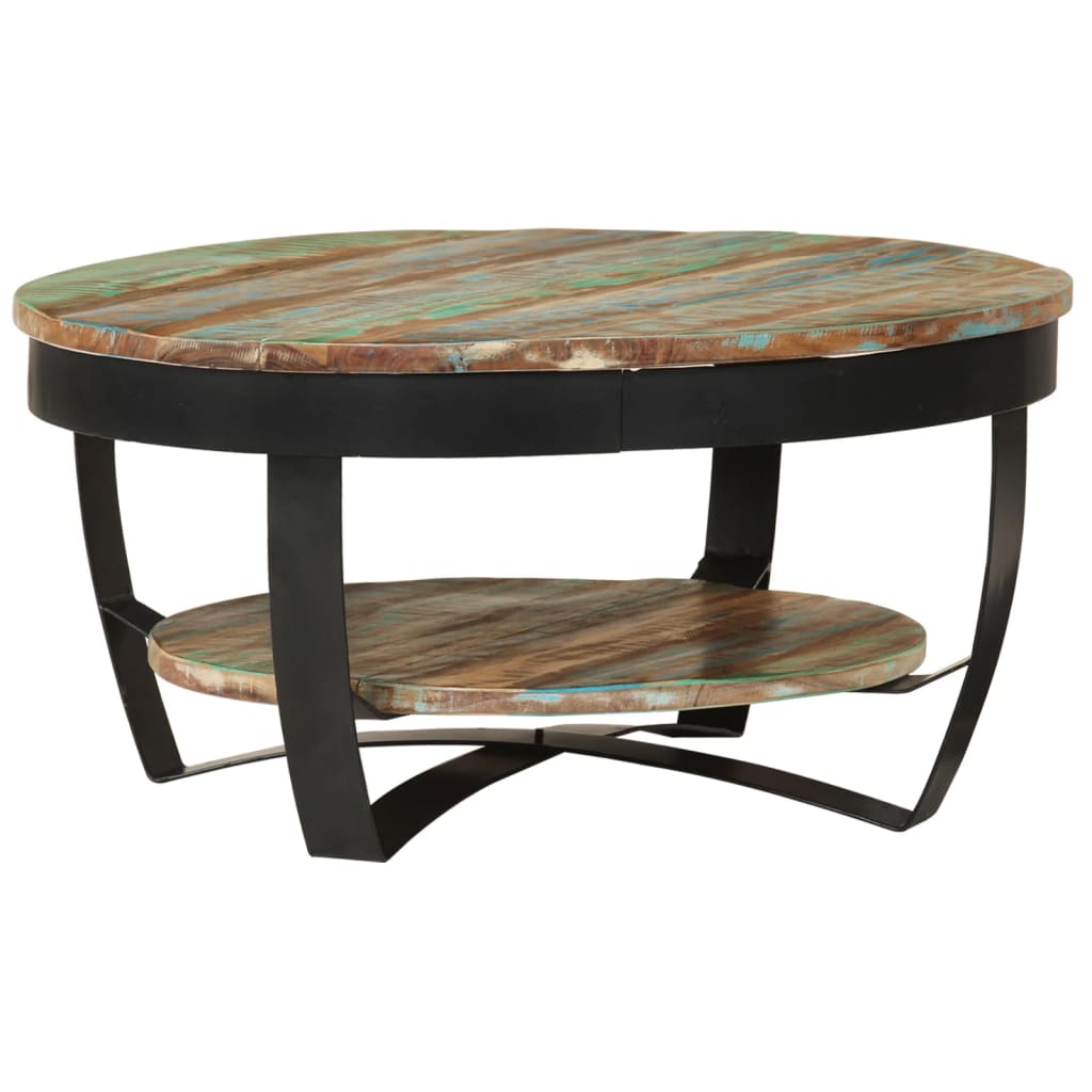 Table Basse Industrielle Ronde en Bois Recyclé et Acier-La-Fabrique-Industrielle