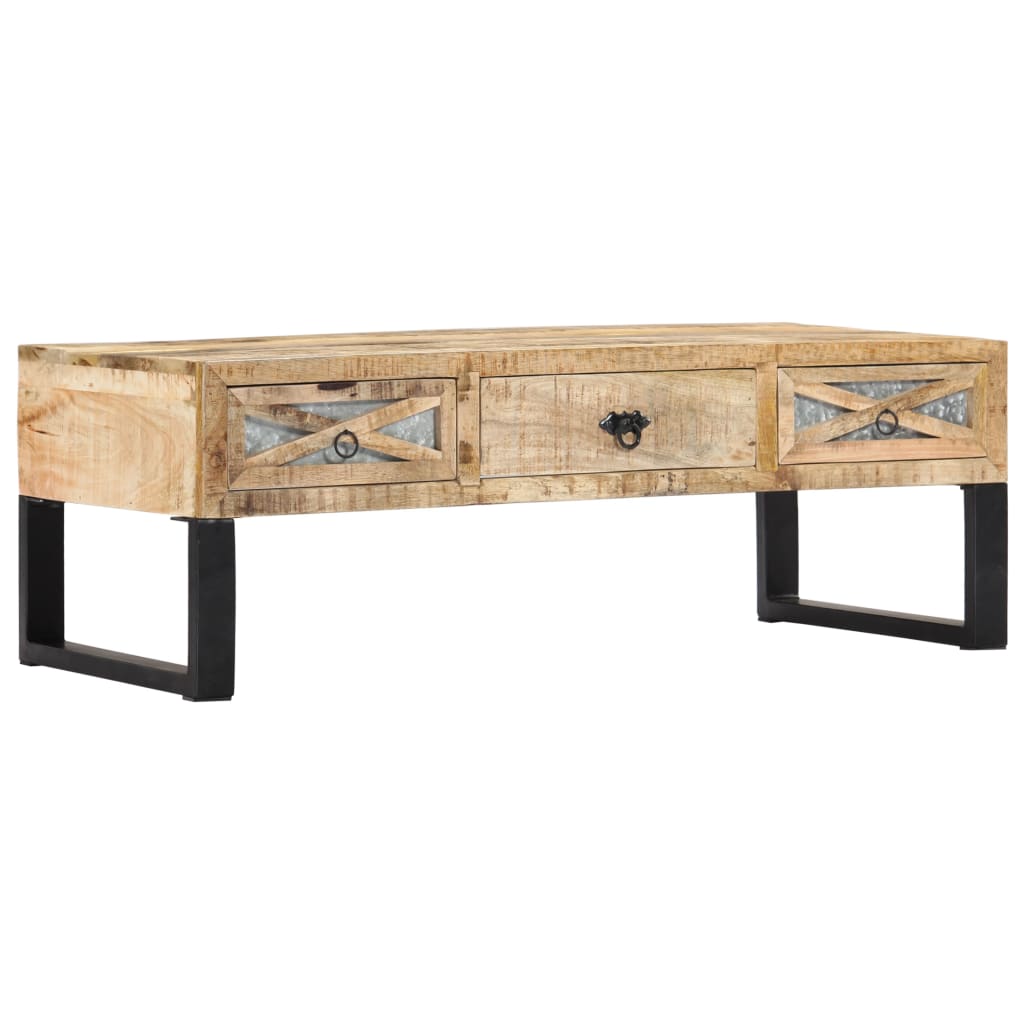 Table Basse Industrielle en Bois de Manguier avec Roulettes-La-Fabrique-Industrielle